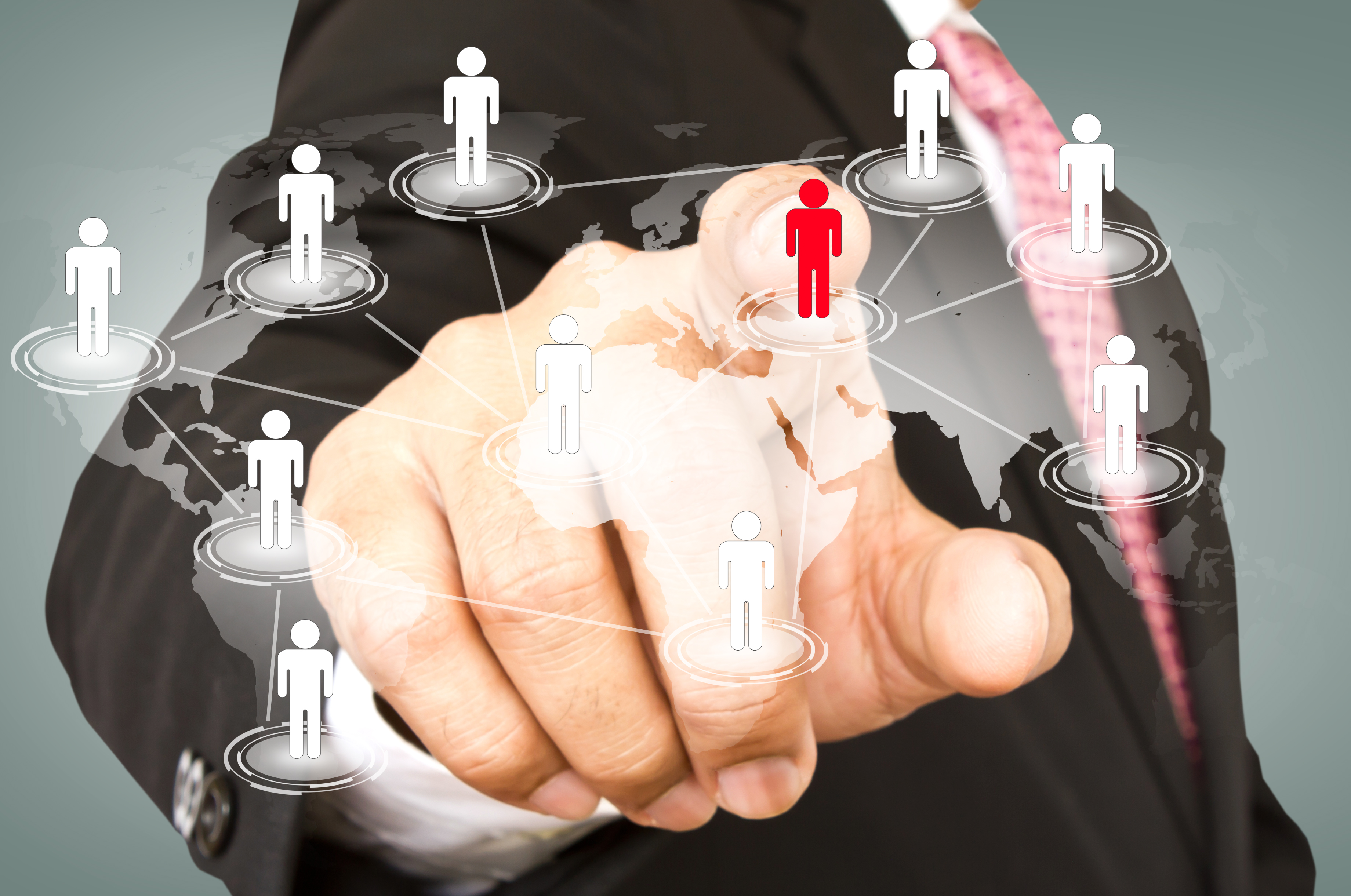 Social Network concept : hand point to social network and world map